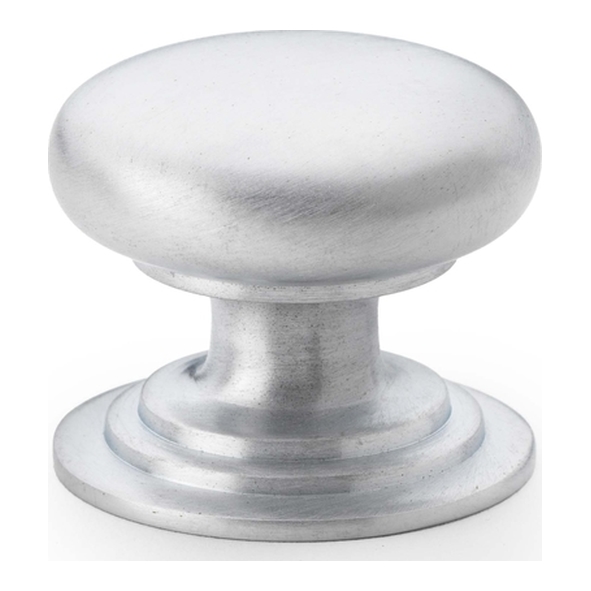 AW825-32-SC • 32mm • Satin Chrome • Alexander & Wilks Waltz Round Cupboard Knob on Stepped Rose